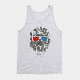 Lion Face wearing Stereoscopic 3D Glasses Tank Top